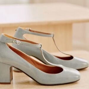 Sezane Light Gray T-Strap Heels
